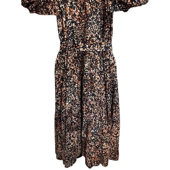 Acler NWOT Warner Belted Dress Puff Sleeves Linen A Line Maxi Black Brown Size 6 - Picture 11 of 15